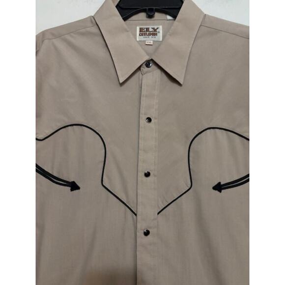 Ely Cattleman Snap Button Down Shirt Mens XXL Retro Cowboy Western Tan - Picture 5 of 9
